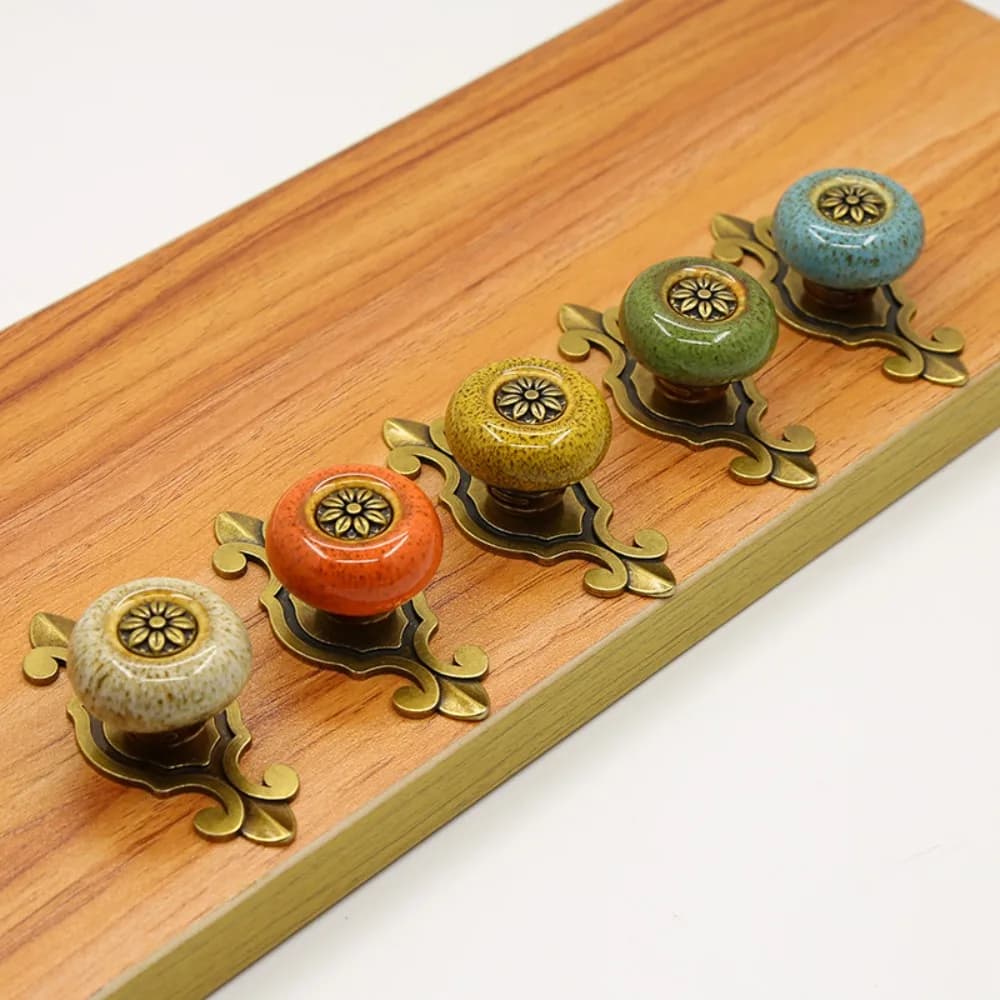 Manopole in ceramica bronzo antico armadio armadio maniglia del cassetto stile etnico singolo foro Vintage fiore tira maniglie