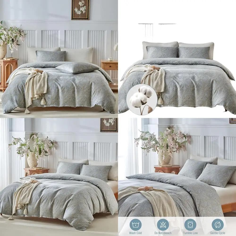 Set copripiumino king size in cotone paisley - 100% cotone, reversibile, con cerniera, con 8 fascette angolari, biancheria da letto in 3 pezzi (104x90)