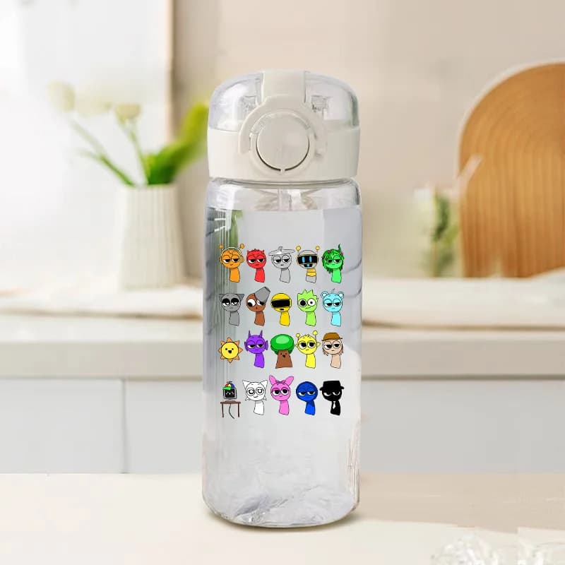 400ml Sprunki Transparent Plastic Water Bottle Cute Cartoon Printed Reusable Leak Proof Durable Kettles with DrinkingCap Gifts