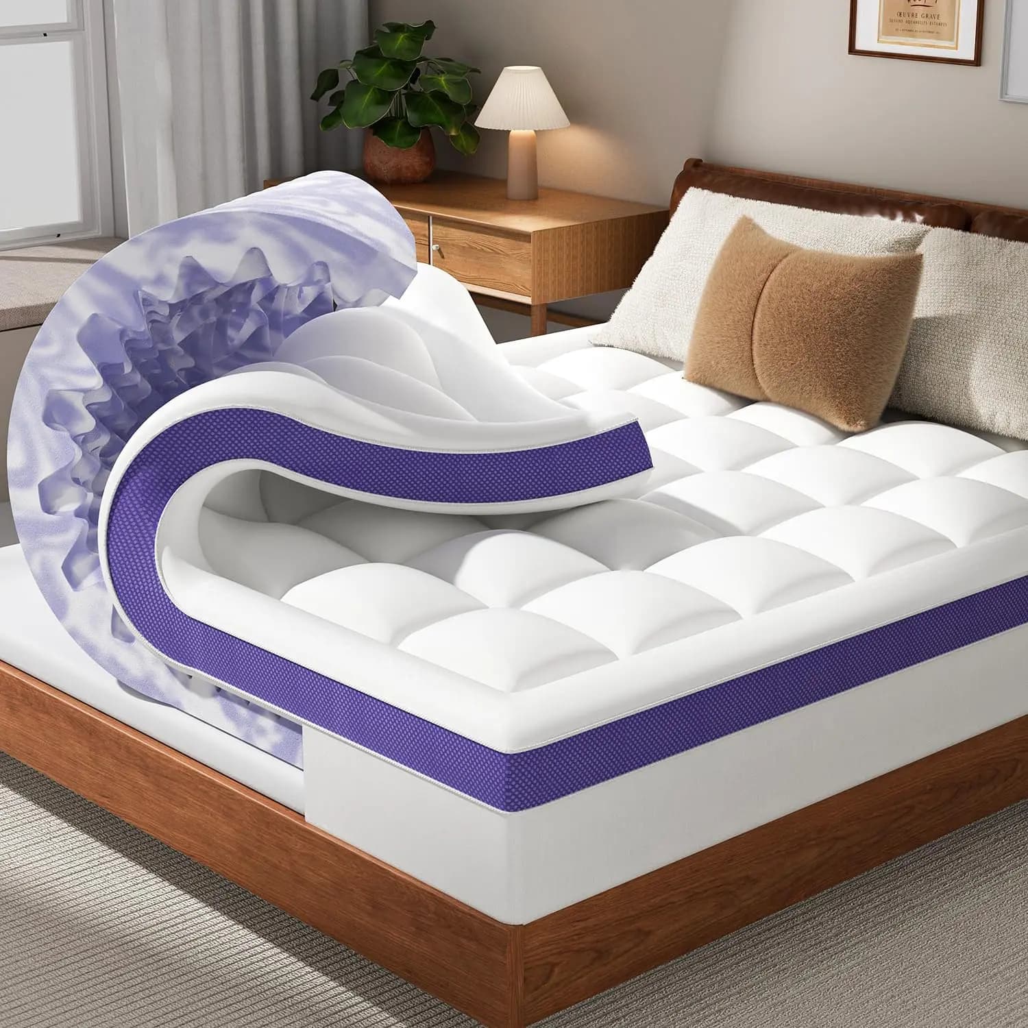 Topper Double Mattress in Memory Foam with Gel Refreshing and Pillow Top, 7 Zone Design in Nido d'Ape for a Comfortable Sleep