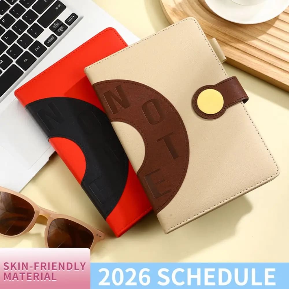 Agenda Planner 2026 in Inglese, Blocco Note 12 Mesi Resistente all'Usura, Formato A5, con Segnalibro e Copertina in Pelle PU