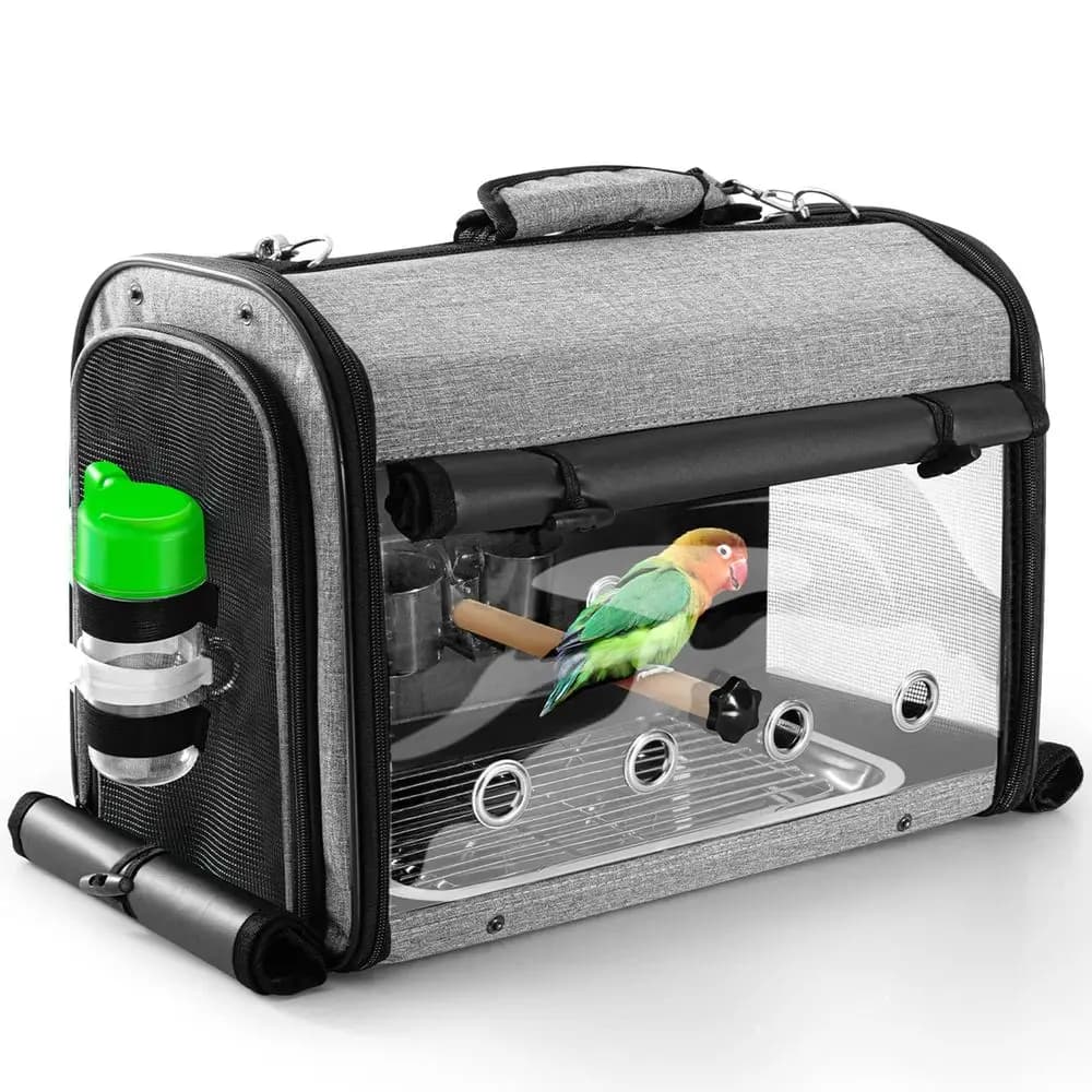 Borsa Trasportino per Uccelli con Supporto, Zaino Leggero per Pappagalli, Gabbia da Viaggio Portatile per Coccoatiel con Accessori, Trasparente per Animali Domestici