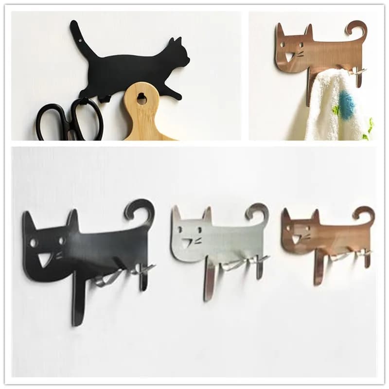Hot Metal Hook Key Hanger Cat DecorativeTail cucina a forma di porta abiti Rack di stoccaggio accessori per attrezzi senza cuciture