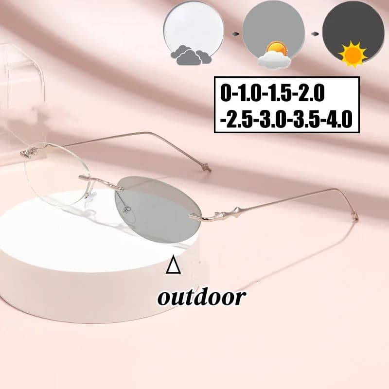 Small oval oval photochromatic oval glasses Woman Man Fashionable glasses without frame less diopters Fashionable outdoor glasses0-1.0-4.0