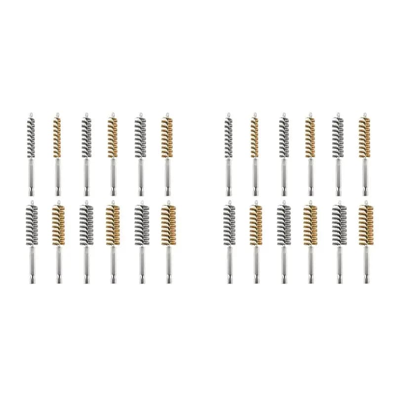 Set di spazzole per la pulizia dei fori AB34-24Pc, spazzole in filo d'acciaio inossidabile intrecciato per trapano e avvitatore a impulsi, in 6 misure.