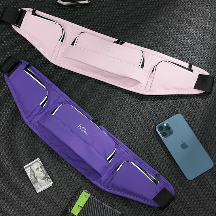 Multi pocket running phone storage waist bag with strong reflective stripes, waterproof multifunctional sports belt bag unisex