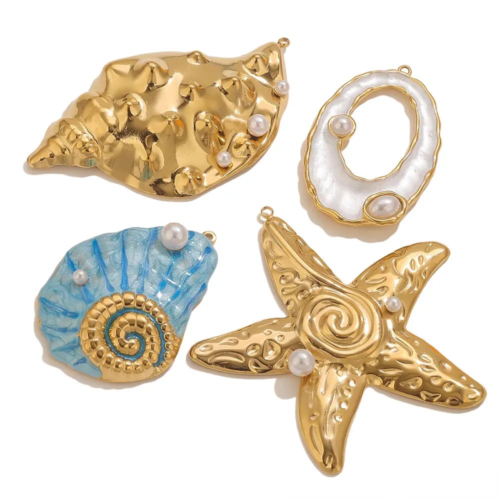 1pcs Large Conch Starfish Shell Enamel Imitation Pearl Golden Charms Jewelry Making Materials for DIY Women Earrings Accessories