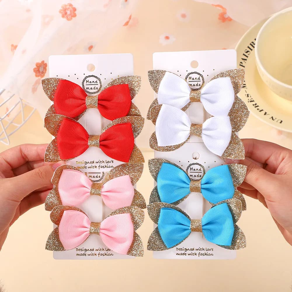2pcs/set Cartoon Handmade Bow Hair Clips Girls Sequin BB Clips Princess Hair Accessories