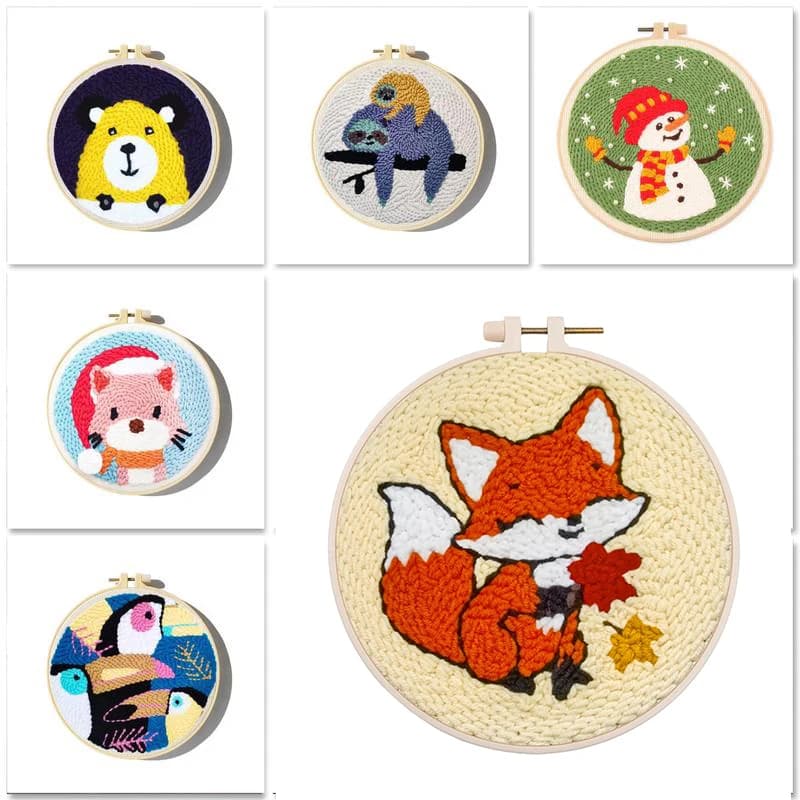 GATYZTORY DIY Punch Needle Kits for Beginners Cute Animal with Hoop Punch Needle Starter Kit Embroidery Set Needlework DIY Craft