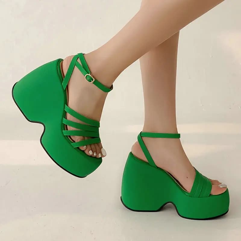 Luxury Brand Green Designer Women Dress Shoes Green Orange Open Toe Platform Heels Woman Summer High-Heeled Wedges Sandals