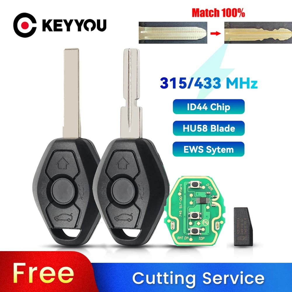 Servizio di Taglio CNC per Chiavi Auto BMW Serie EWS Z1 Z2 Z3 Z5 1 3 5 7 con Telecomando Smart Chip ID44 315 MHz