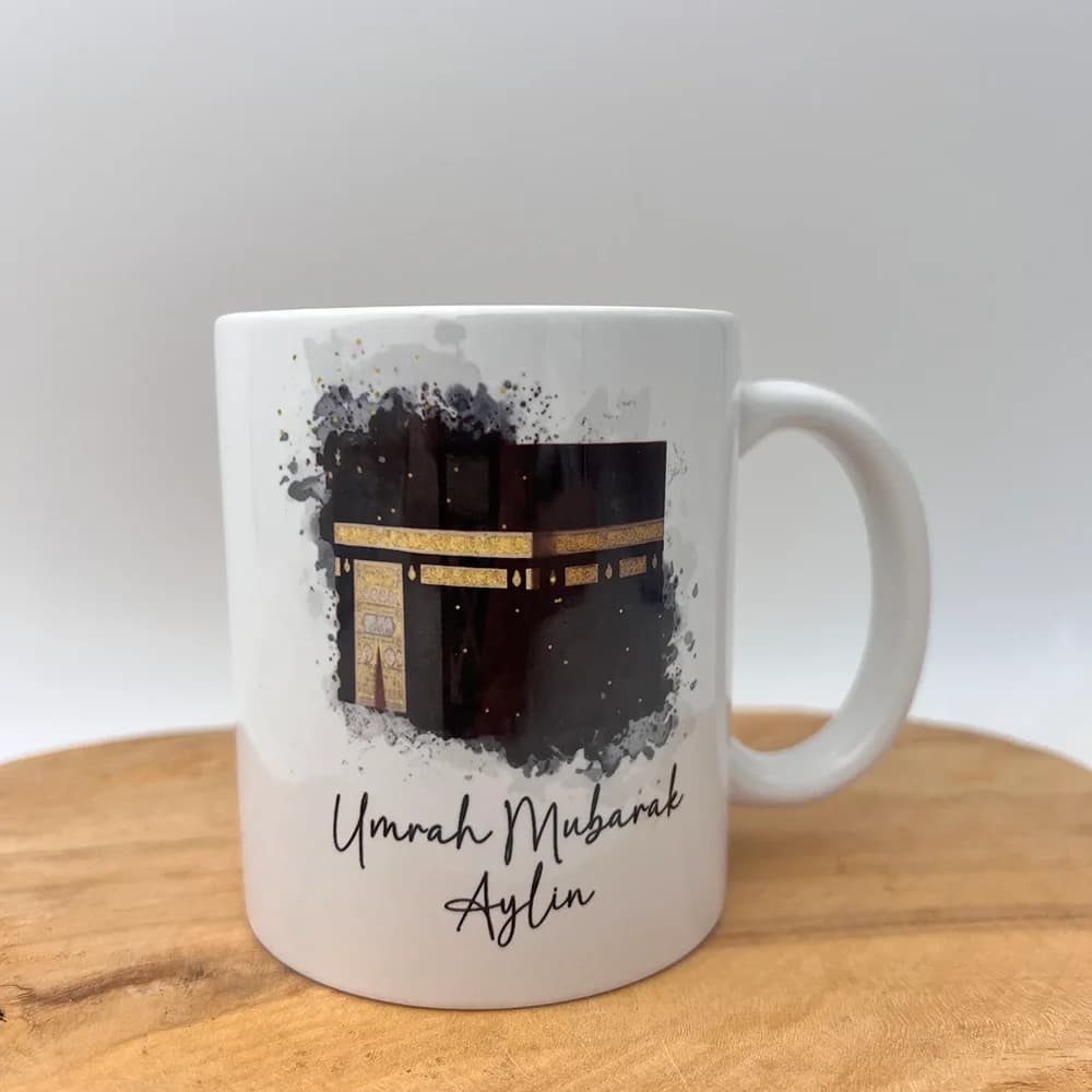 Umrah Mubarak personalizzato con nome Tazza in ceramica Idea di compleanno per le vacanze Regalo per gli amici Regalo commemorativo Umrah Umra Hatirasi
