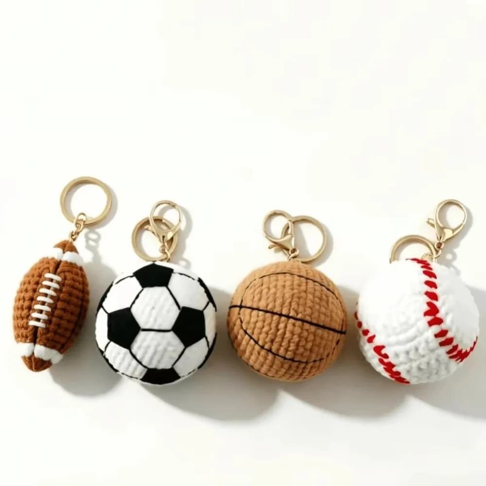 Handmade Crochet Key Chain Cute Design Knitted Texture Knitted Key Ring Crochet Craft Ball Shape Woven Pendant Tennis Decoration
