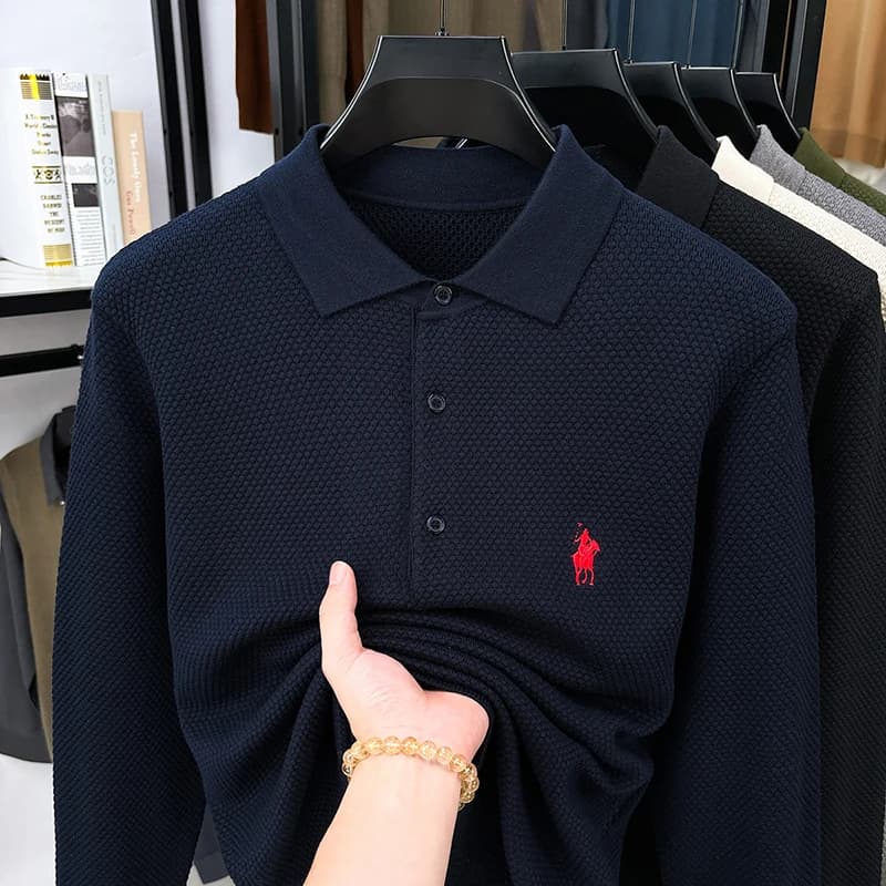 T-shirt a maniche lunghe in cotone di lusso leggero Tendenza moda uomo Risvolto Autunno Paul Ricamo Polo Abbigliamento a maniche lunghe da uomo