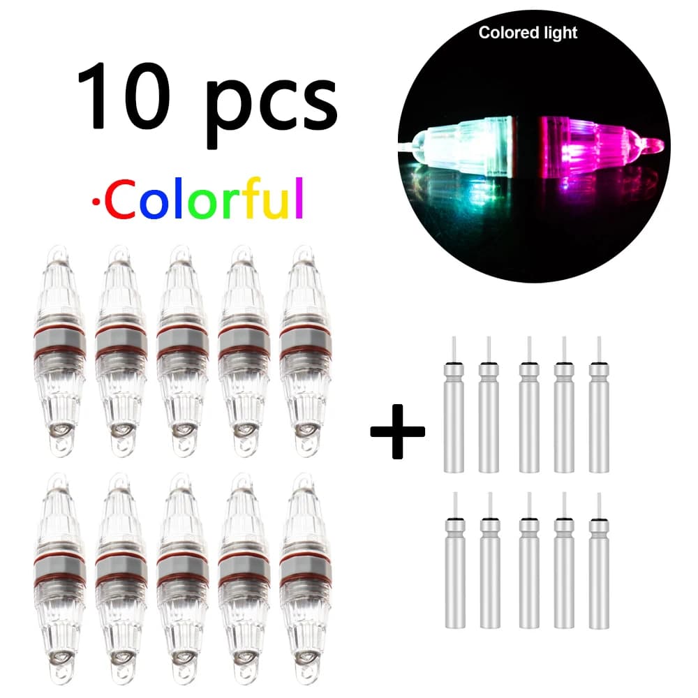 Luce da pesca lampeggiante a doppia testa a LED da 10 pezzi, luce per esca per pesci impermeabile per esterni, luce per rete da pesca, luce per coda di pelo