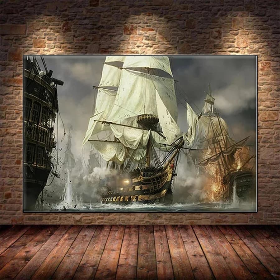 Diamond Embroidery European Classical Art Sea Sailboat Pirate Ship Diamond Mosaic Painting Cross Stitch Wall Decor