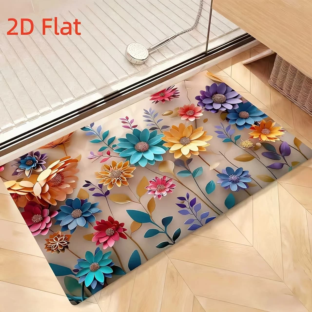 Tappetino da Bagno 2D Antiscivolo, Tappeto per Doccia con Motivo Floreale, Super Assorbente per Vasca, Lavanderia, Bagno, Decorazione con Base Antiscivolo