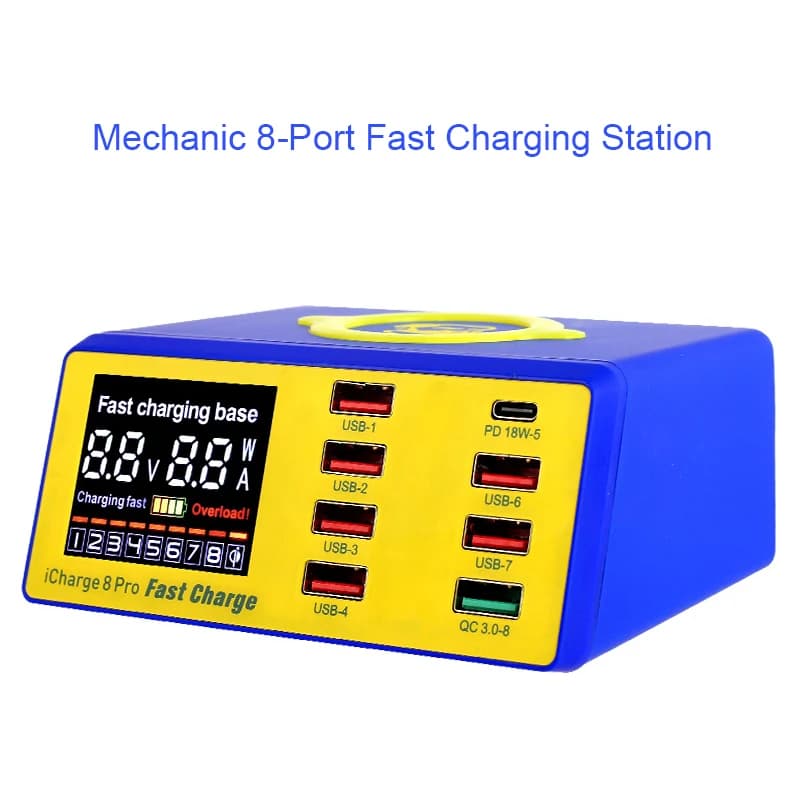 Caricatore USB meccanico a 8 porte Carica rapida Adattatore QC3.0 HUB Caricatore wireless Stazione di ricarica Caricatore rapido PD per telefoni cellulari