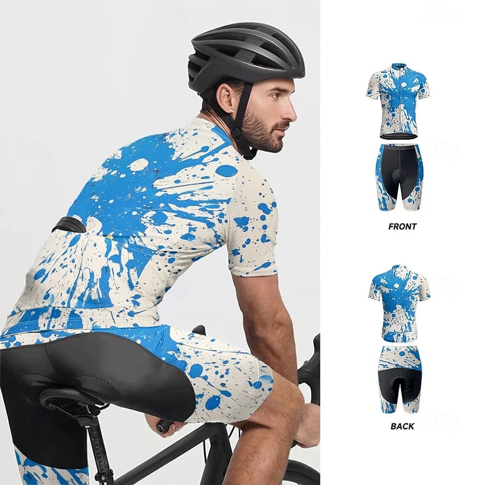 Men's Cycling Jersey Set, Short Sleeves and Shorts with Breathable Gel Padding, Bicycle Clothing, MTB and Triathlon Jersey Kit