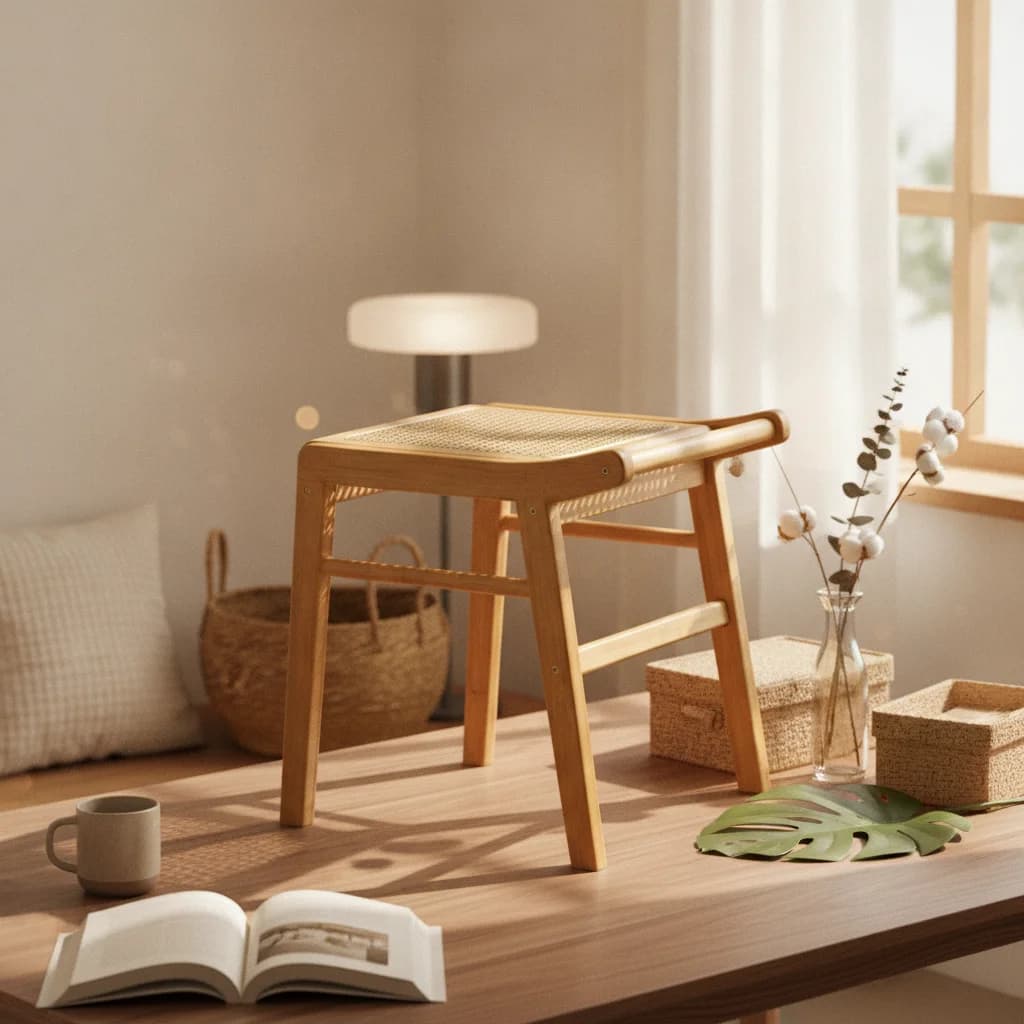 Square Wooden Stool Stable Wooden Footstool Footrest Low-Height Furniture Space-Saving for Vanity, Entryway