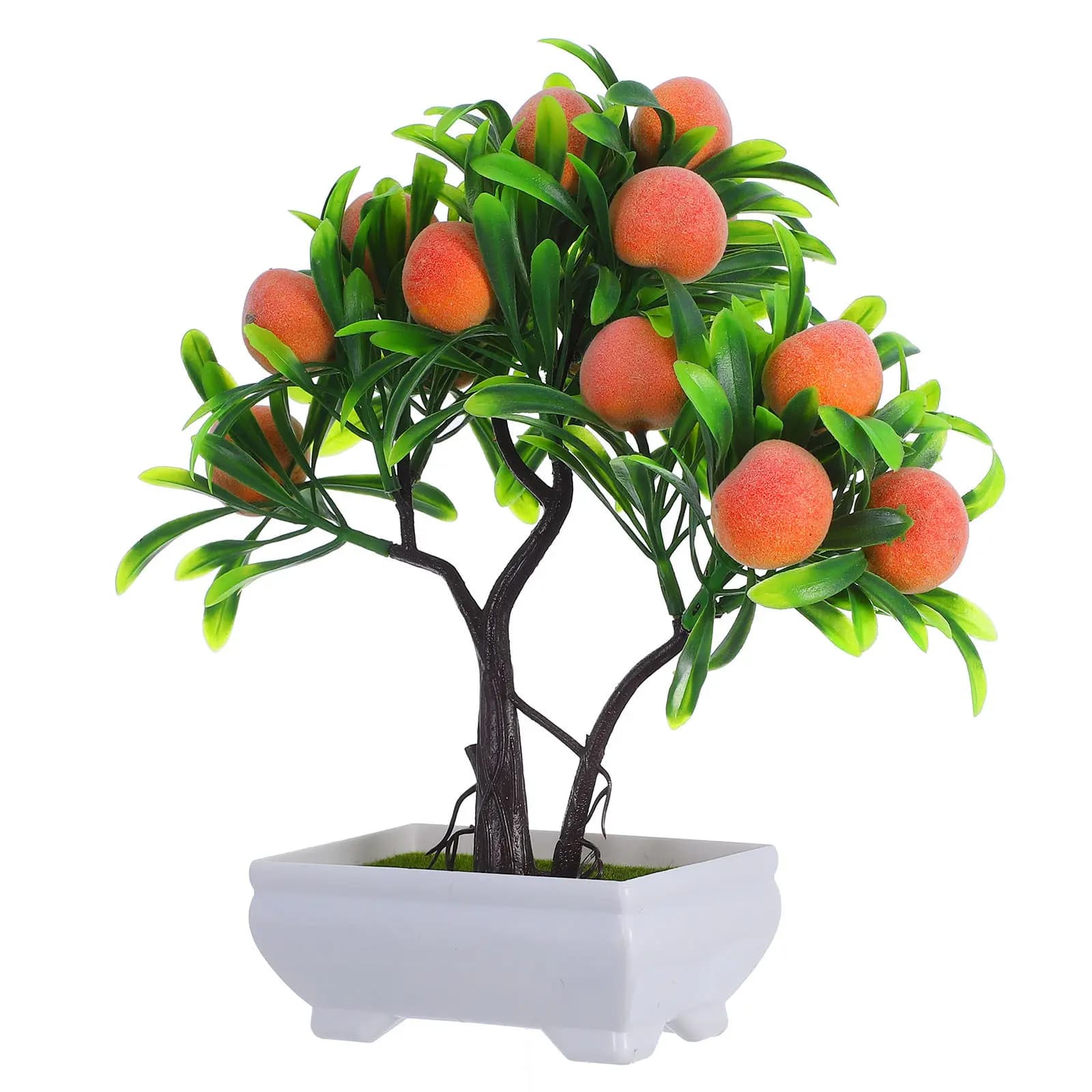 Fake Potted Peach Tree Bonsai Artificial Plant Decor Lifelike Vivid Desktop Home Office Shop Table Setting Natural Atmosphere