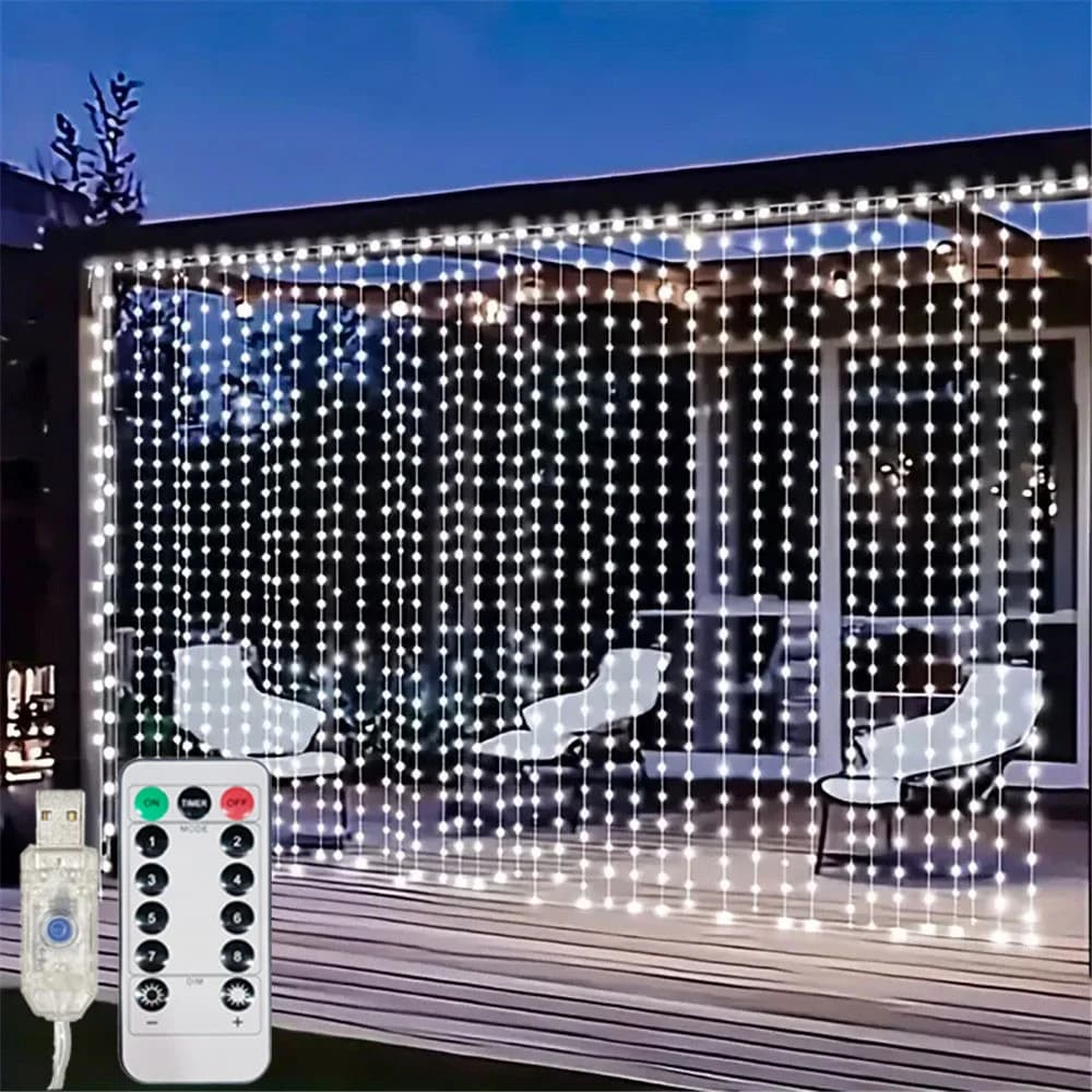 Luci a tenda LED USB da 6M/3M per matrimonio, 8 modalità, luci fatate per esterni, decorazione natalizia per albero di Natale, luci da giardino