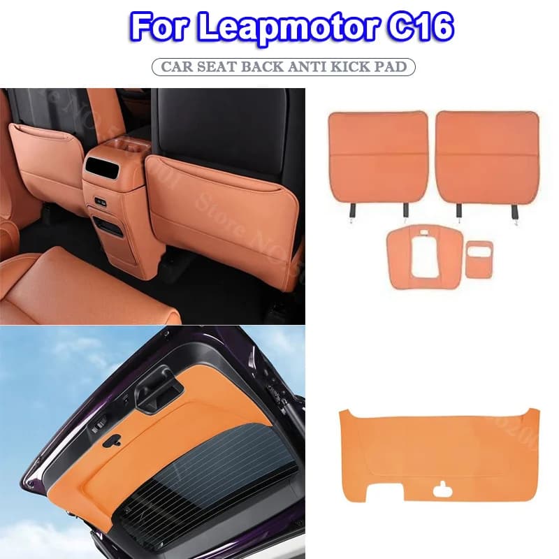 Car Seat Kick Mat For Leapmotor C16 2024-2026 Leather Back Seat Cover Anti Kick Pads Trunk Tailgate Protection Pad Accessories