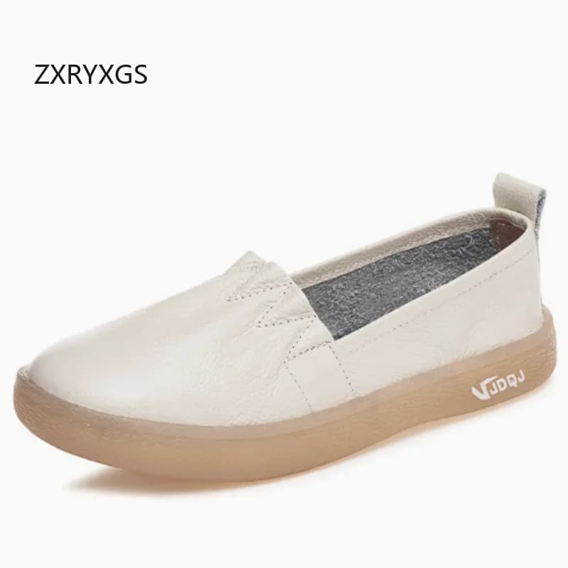ZXRYXGS 2026 Nuove Sneakers in Morbida Pelle di Vacchetta per Donne, Scarpe Casual con Tacco Piatto e Suola Morbida, Mocassini Neri e Bianchi a Punta Aperta