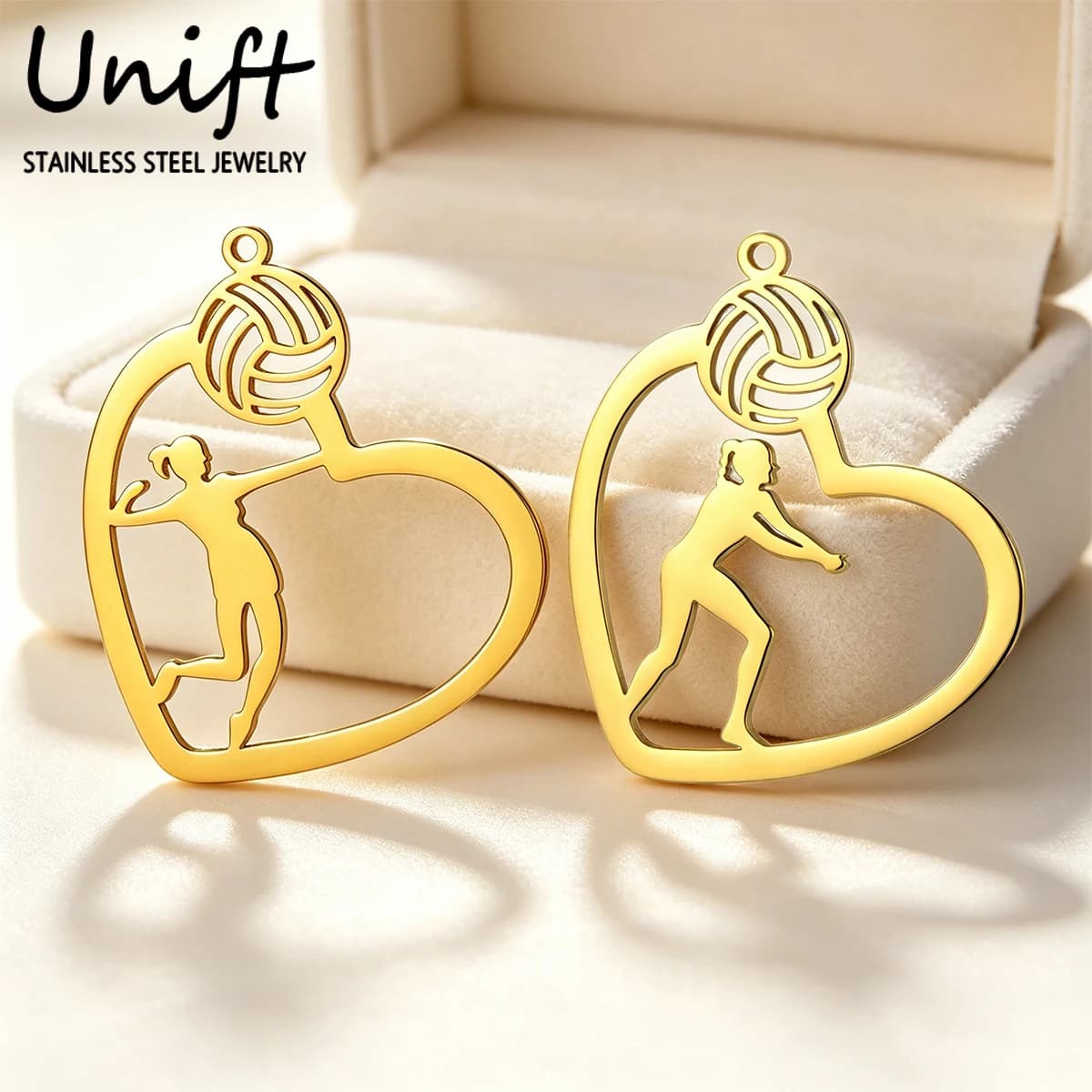 Unift Heart Shape Volleyball Charms Stainless Steel Pendant DIY Jewelry Making Trendy Volleyball Player Sports Jewelry Wholesale