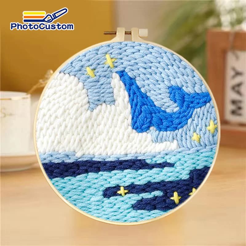 PhotoCustom Fai da te Animali marini Penna Set da ricamo Kit di aghi per punzonatura per adulti Set di strumenti per cucire Strumento per maglieria Cucito Decorazioni per la casa