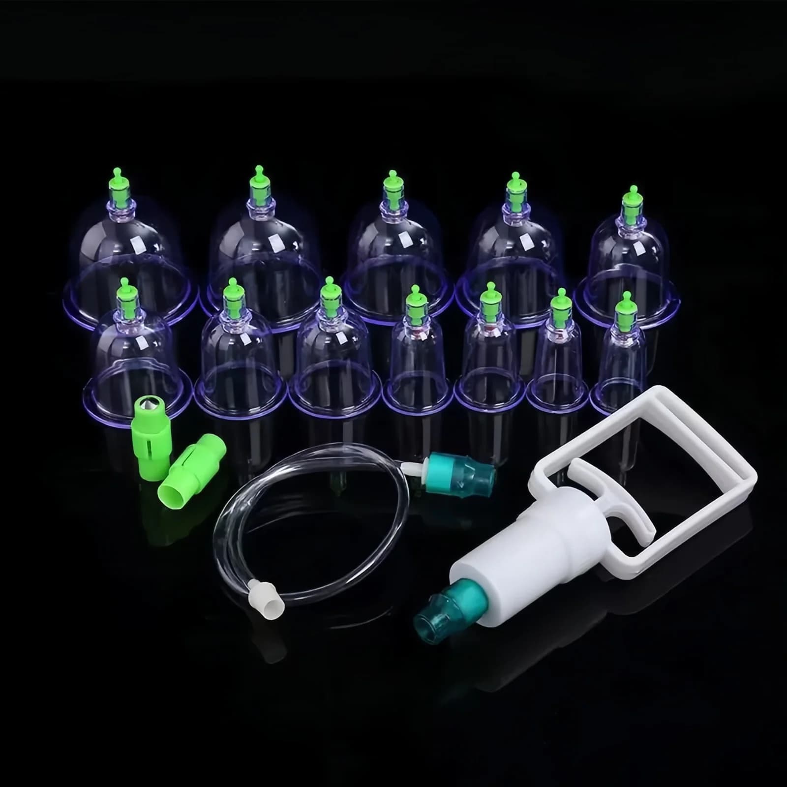 Set di 12 Coppette per Massaggio con Pistola a Vuoto, Coppette per Massaggio Schiena, Detox e Anti-Cellulite, Barattoli per Cura del Corpo