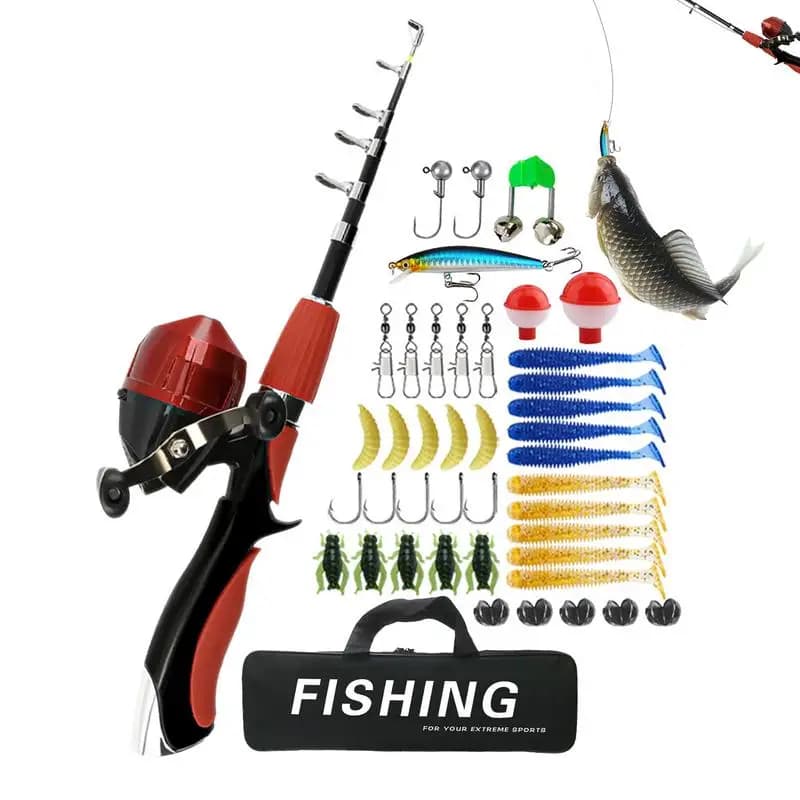 Children's fishing rod Portable fishing gear box Beginner's kit Telescopic fishing rod 1.6 m/5.25 feet Children's fishing equipment Full kit with