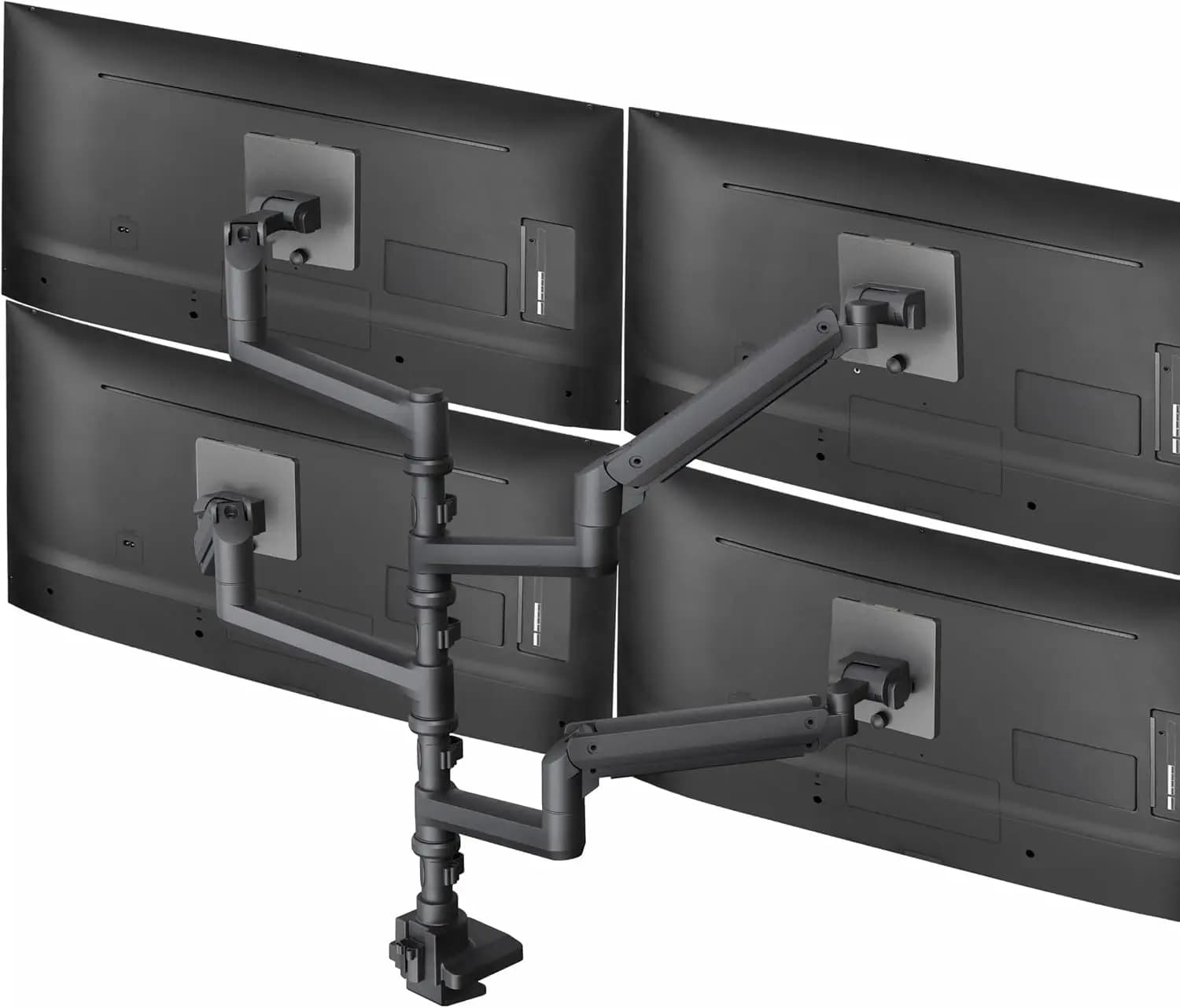 Pneumatic Arm Quad Ultrawide Monitor Extra Tall Desk Mount, Heavy Duty Four Screen Stand For Up To 49 Inch Displays, Full Motion Adjustable Desk Bracket, Black
