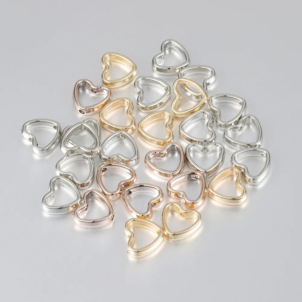 50pcs/Lot 11-15mm Love Heart Hollow CCB Loose Spacer Beads For Jewelry Making DIY Necklace Bracelets Charms Accessories