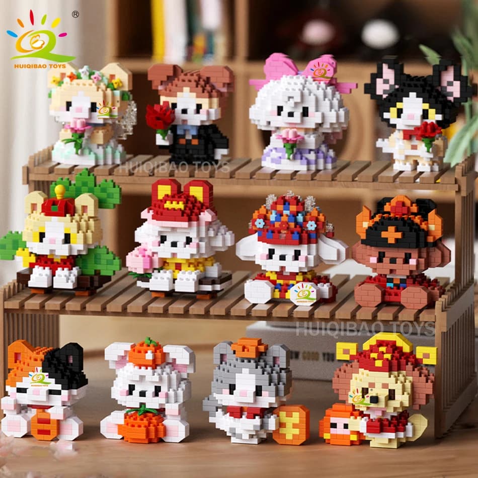 HUIQIBAO MINI Gatto da lavoro Pet Dog Micro modello Building Block Set Bambini Città Cartoon Animale Mattoni di diamanti Giocattoli educativi per adulti