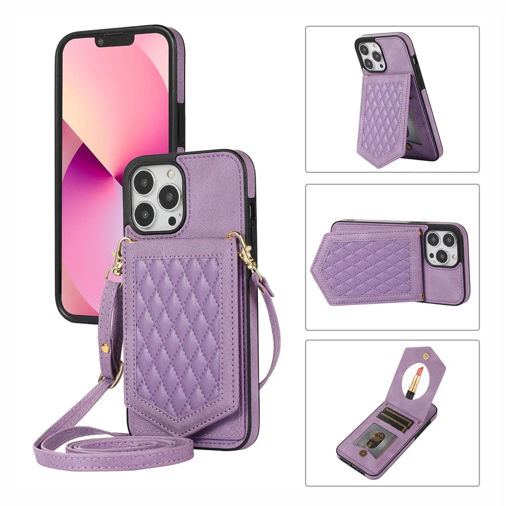 Custodia in pelle con blocco RFID per iPhone 16 14 15 13 11 12 Pro Max XR Xs Max 8 7 Plus 16E Porta carte di credito con specchio per il trucco