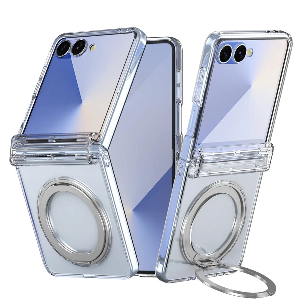 Per Magsafe Supporto per anello magnetico Placcatura Custodia per telefono trasparente con protezione cerniera per Samsung Galaxy Z Flip 7 6 5 5G Cover