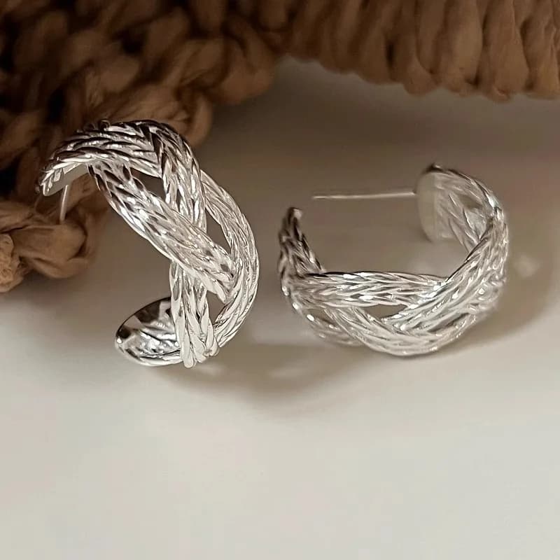 925 Sterling Silver Vintage Earrings For Women Trendy Simple Interware Lines Earring Jewelry Prevent Allergy Party Accessories