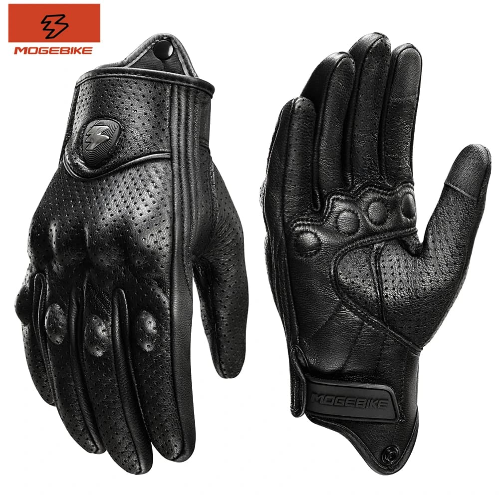 S-3XL Guanti da moto in pelle vintage nuovi estivi Uomo Nero Guanti resistenti all'usura Touchscreen antiscivolo Retro Motobiker Luvas