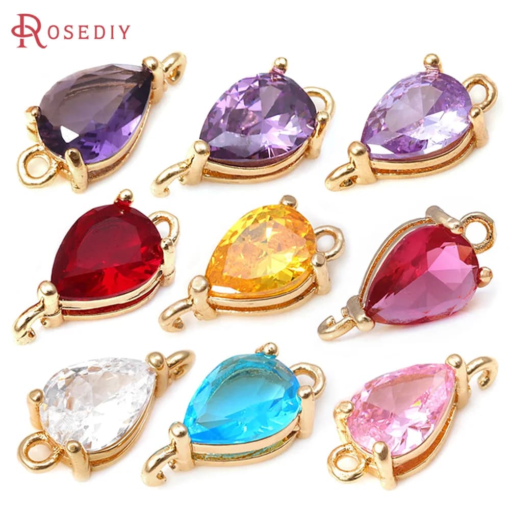 18K Gold Color Brass Zircon 2 Holes Drop Connect Charms Pendants High Quality Necklace Earrings Jewelry Diy Accessories