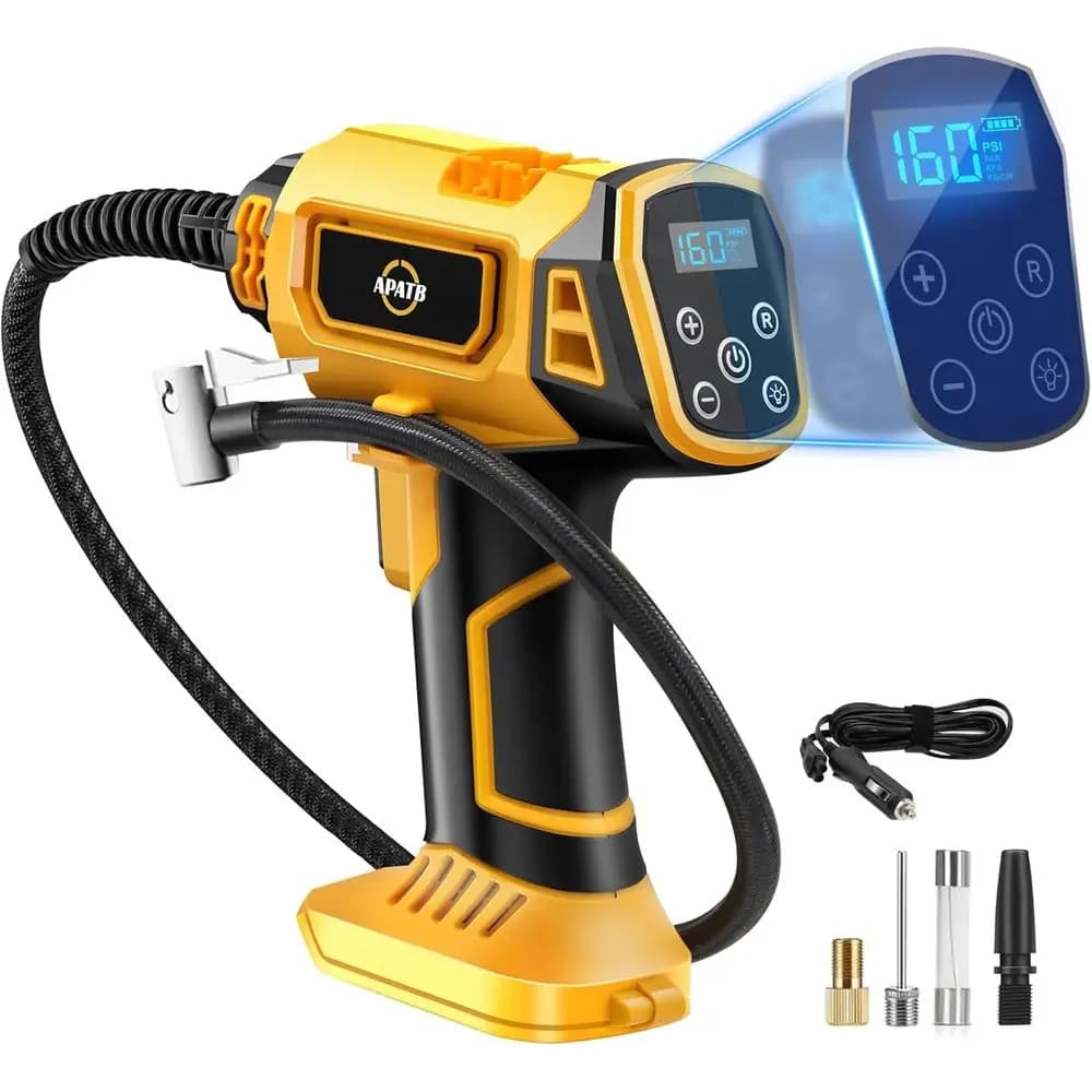 Pompa d'Aria Portatile 20V Max con Manometro Digitale, 150PSI, per Gonfiaggio Pneumatici di Auto, Moto e Biciclette