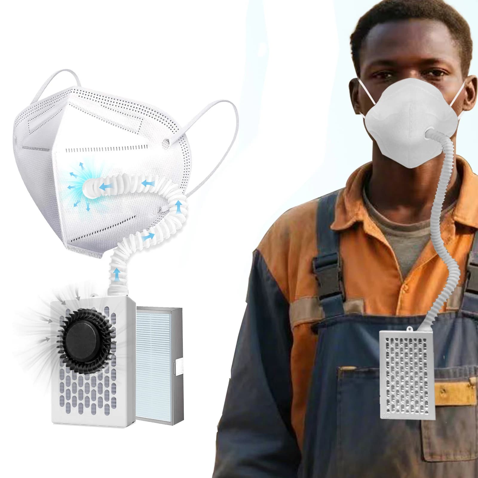 Easier Breathing AirPro KN95 Face Mask Rechargeable Reusable Air Purifier Mask Breather with HEPA Filter for Dust Works
