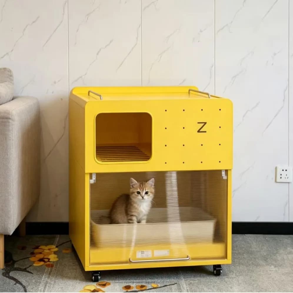 Solid wood cat litter cabinet, semi-enclosed odor-proof extra-large litter box storage cabinet, integrated bed,