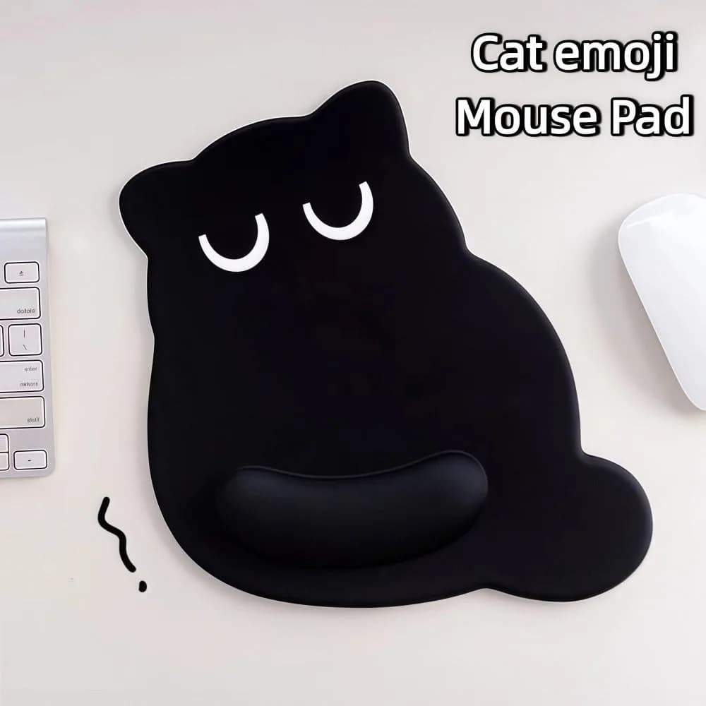 Simpatico tappetino per mouse con gatto dagli occhi grandi, morbido poggiapolsi antiscivolo, comodo tappetino per mouse ergonomico, accessori per ufficio per computer