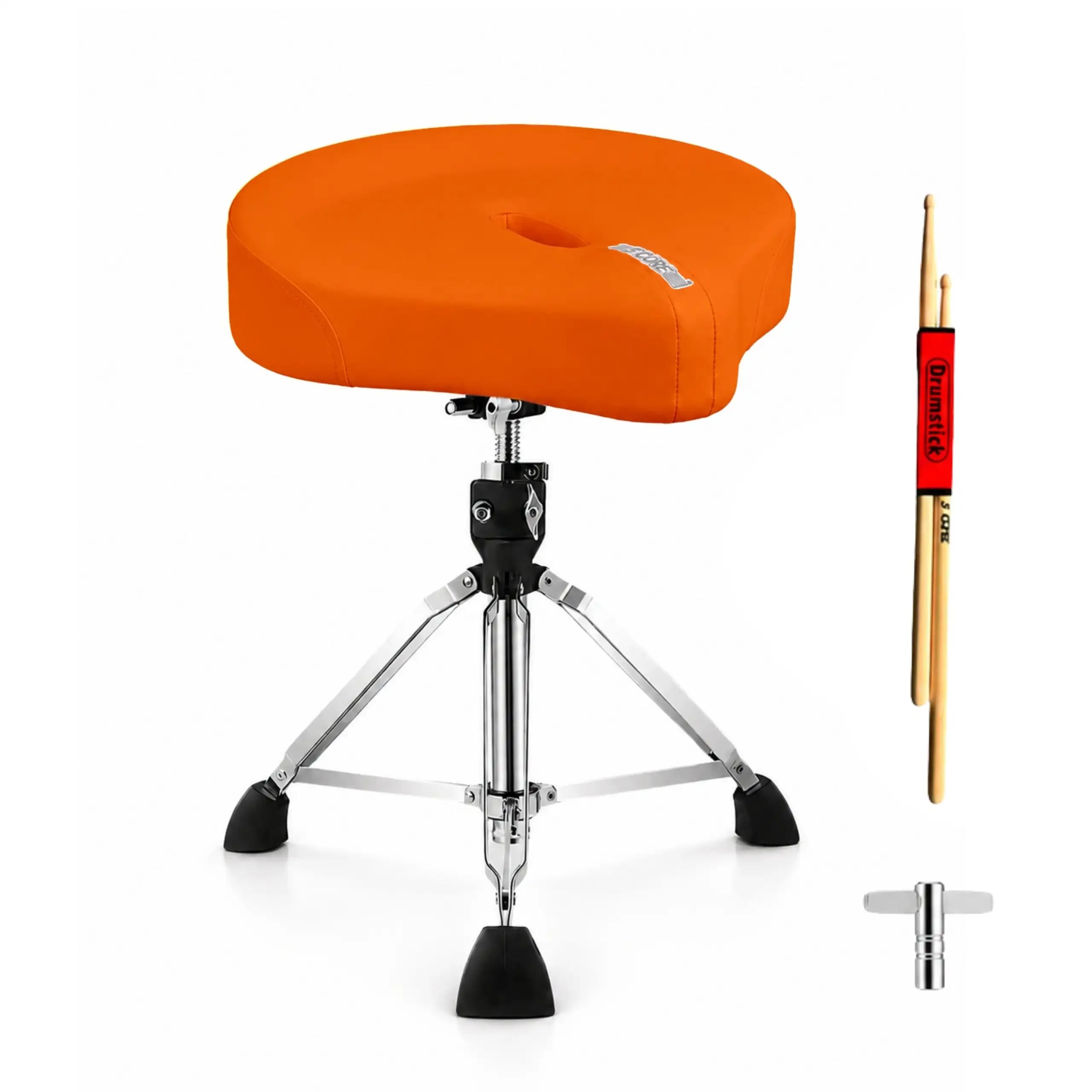 5 Core Drum Throne Padded 4" Ergonomic Drummer Stool Swivel Adjustable Orange