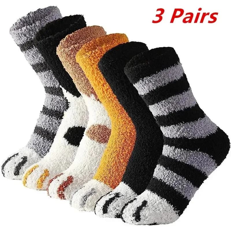 3 paia di calzini 3D da donna con zampa di gatto, divertenti, spessi, per ragazze, cartoni animati, animali, dita, calzino, calze, punta, zebra/tigre/gatto