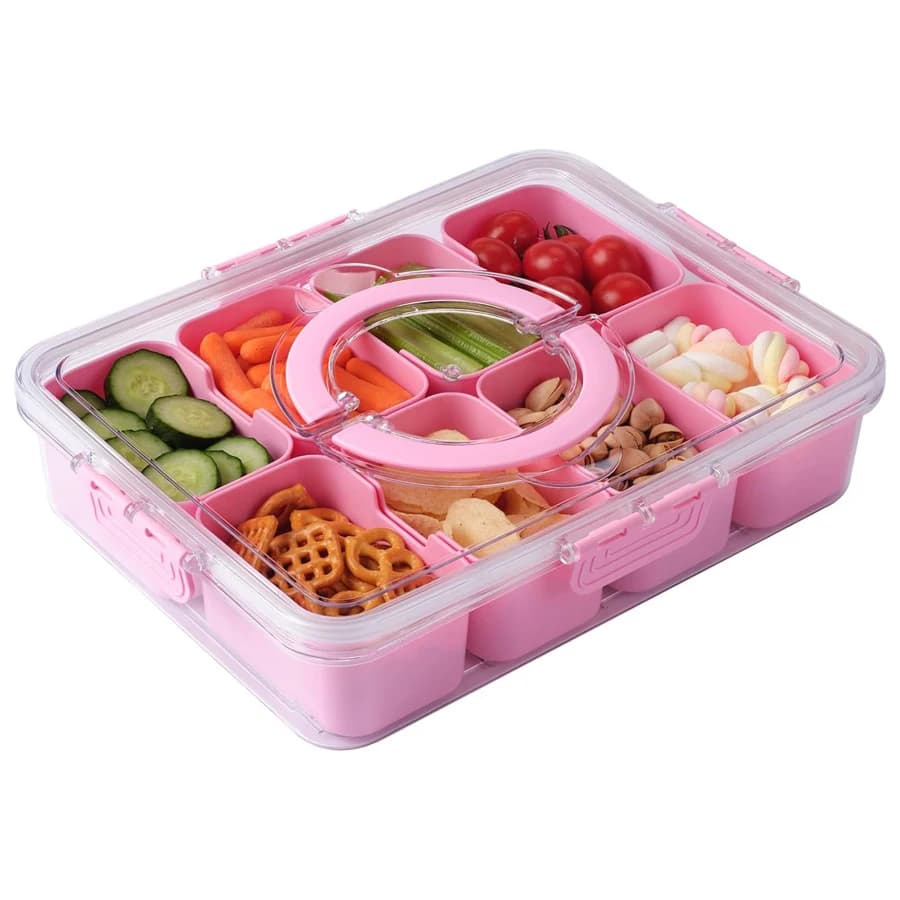 Contenitore per snack, vassoio da portata diviso con coperchio e manico, contenitore per salumi per scatola di snack, contenitore per snack portatile