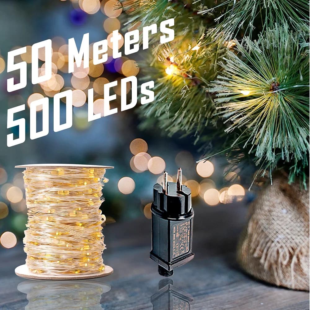 Luci natalizie da 50 m per esterni impermeabili, 8 modalità, illuminazione natalizia per decorazioni festive per la casa, il giardino, il patio