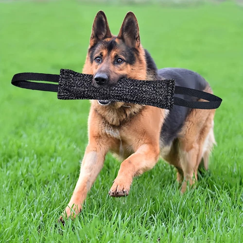 Bastone per morso per addestramento del cane Doppio manico Giocattolo interattivo Digrignamento dei denti Bastone per addestramento del cane Addestramento del cane da compagnia Manicotto di iuta Giocattoli per cani