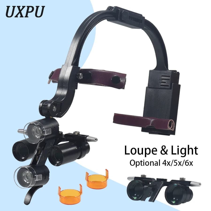 Lenti di ingrandimento opzionali 4X 5X 6X recentemente aggiornate con doppi fari LED da 5 W Lenti di ingrandimento chirurgiche binoculari Tende mediche dentali
